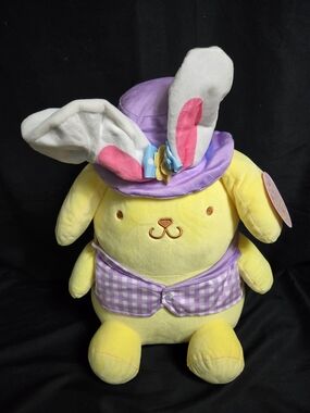 Sanrio Pompompurin Easter Plush - Purple Bunny Hat & Gingham Vest - NWT